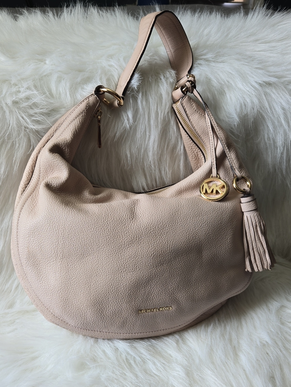 Michael Kors Pale Blush Pink Pebbled Leather Hobo with Gold Accents